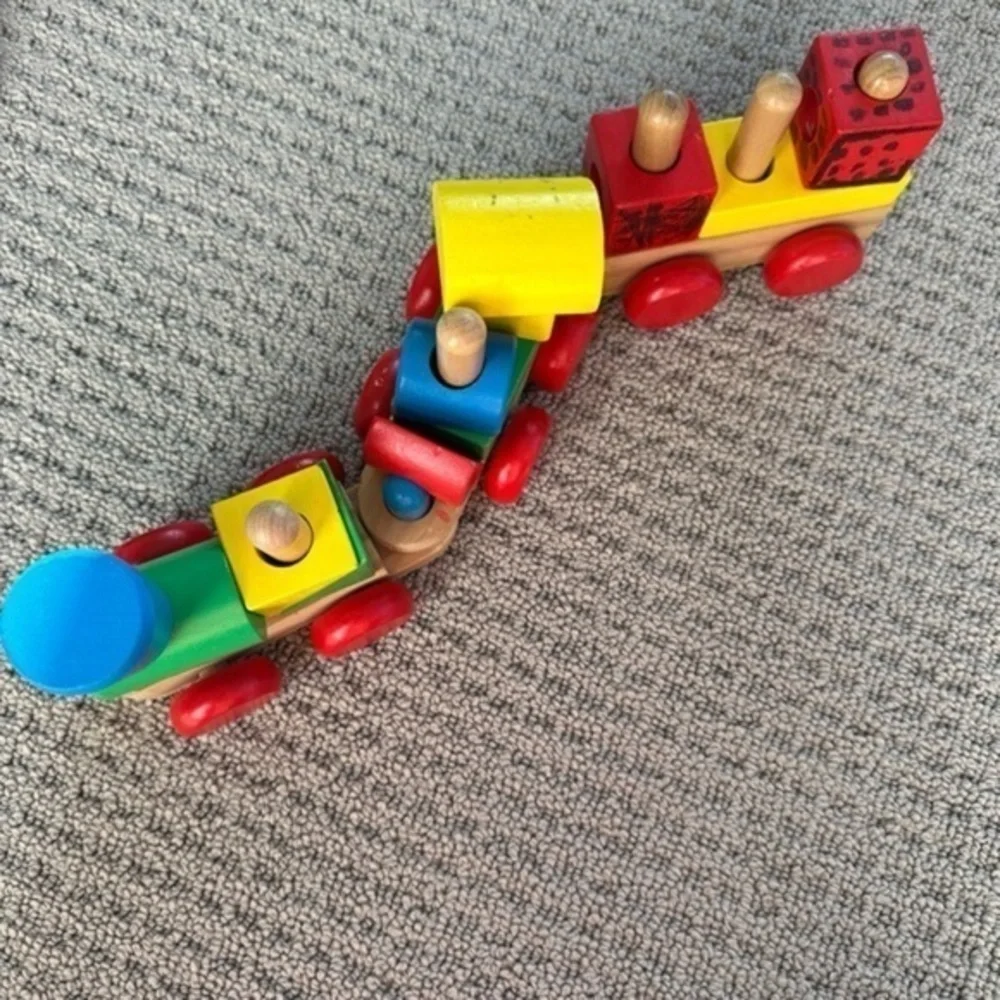 Red and Yellow Wooden Toy Cars and Vehicles